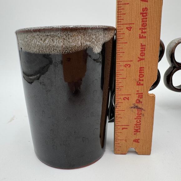 Vtg Japanese Coffee Mugs 2 Finger Drip Glaze Brown Stoneware Set of 4 - Picture 9 of 10